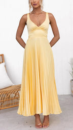 Eudora | Women's Pleated V-Neck Maxi Sundress