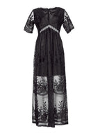 Maevis | Women's Elegant Lace Short Sleeve V-Neck Maxi Dress