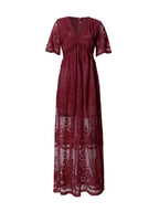 Maevis | Women's Elegant Lace Short Sleeve V-Neck Maxi Dress