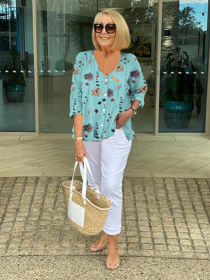 Grace & Jess | FLORAL BLOUSE WITH SOFT DRAPE