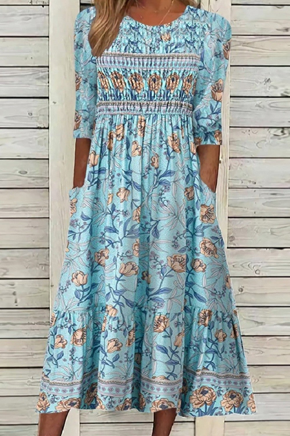 Maeve | Women's Floral Smocked Waist Midi Dress