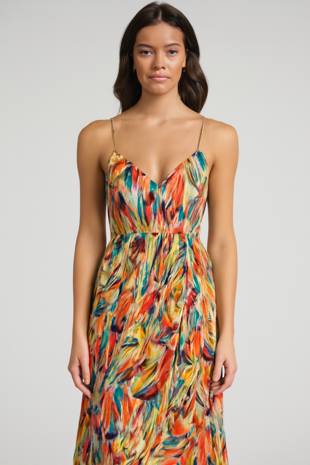 Ceinwen | Women's Tropical Print Spaghetti Strap Wrap Midi Sundress