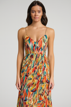 Ceinwen | Women's Tropical Print Spaghetti Strap Wrap Midi Sundress