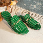 Celeste | Women's Stylish Croc-Embossed Slide Sandals with Chain Detail