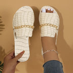 Celeste | Women's Stylish Croc-Embossed Slide Sandals with Chain Detail
