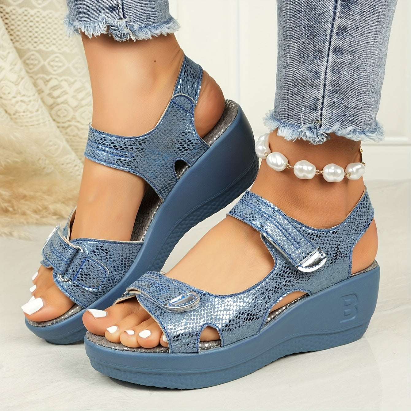 Egidia | Women's Double Velcro Strap Wedge Sandals