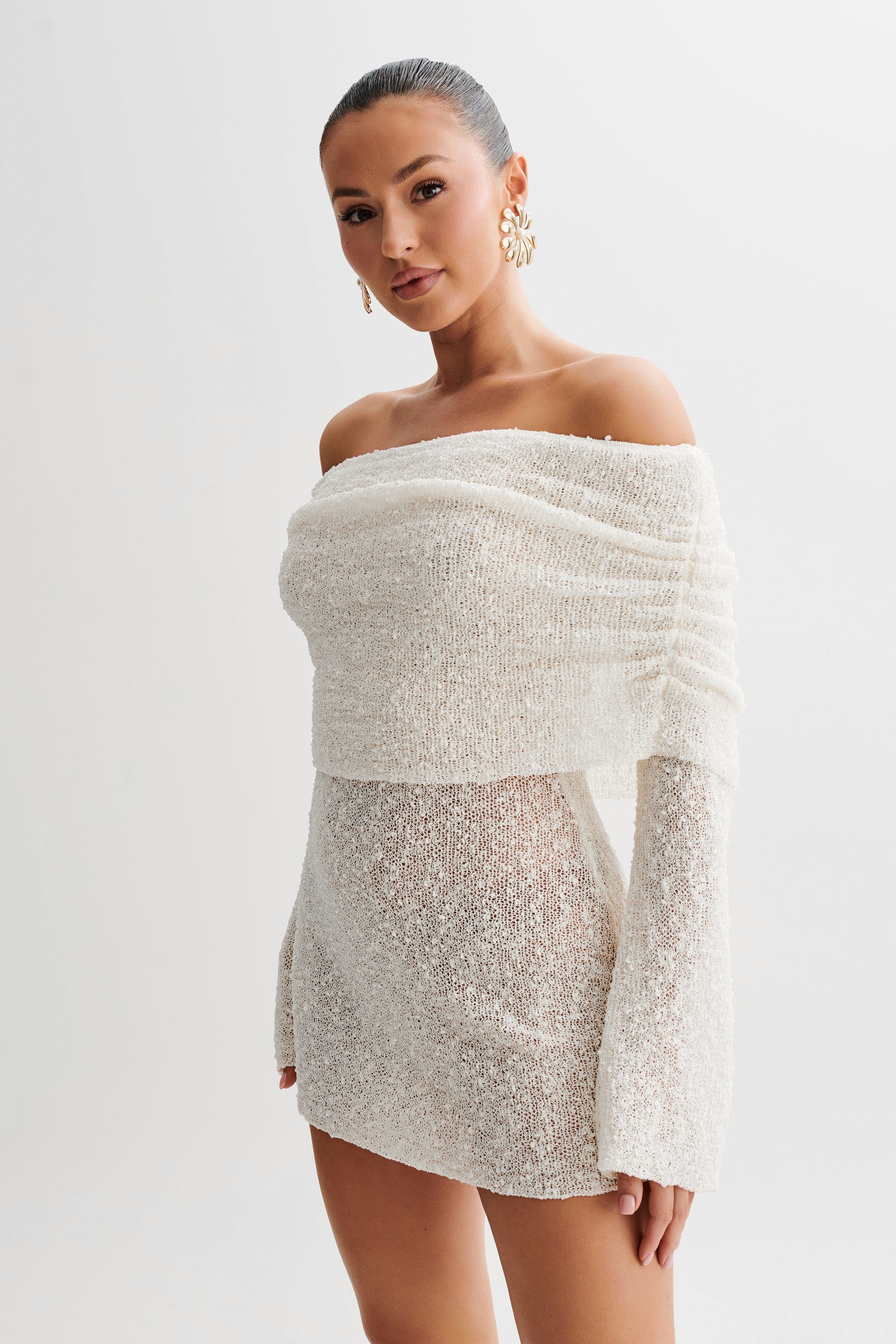 Celine | Women's Off-The-Shoulder Knit Bodycon Mini Dress