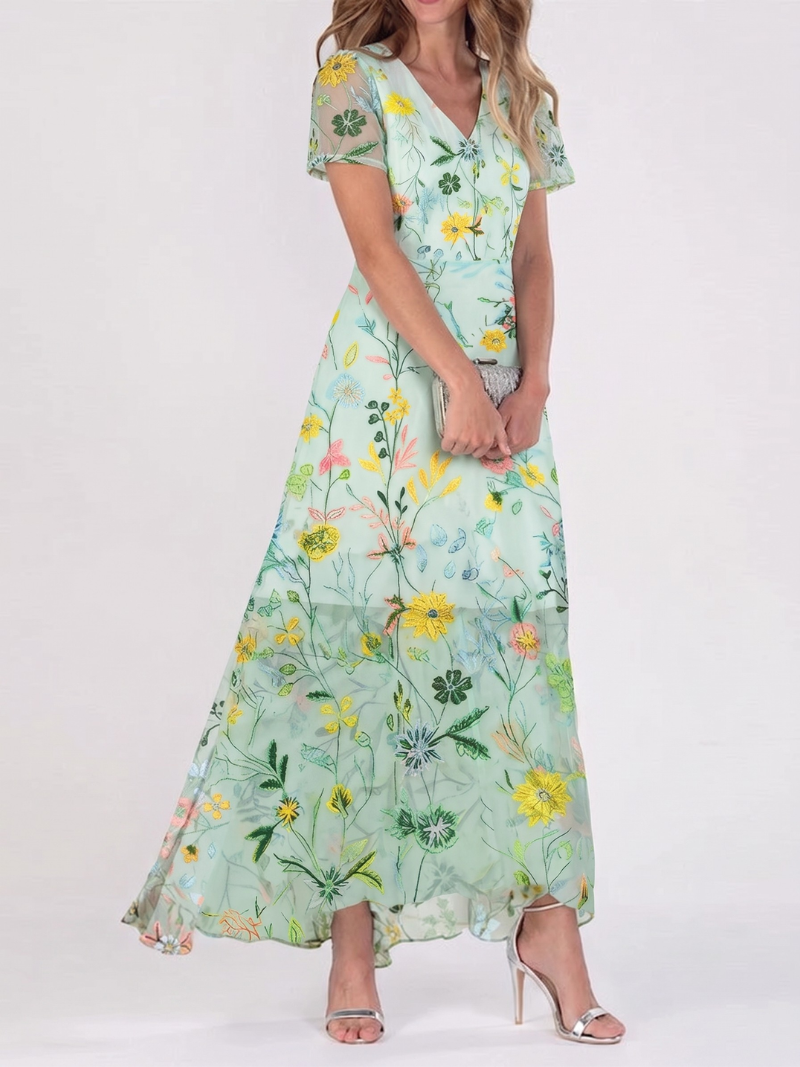 Christelle | Women's Floral Print V Neck Summer Maxi Sun Dress