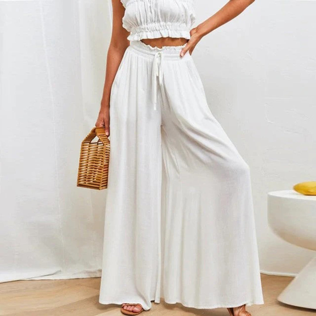 Zinzi | Women's High Waist Wide Leg Linen Trousers