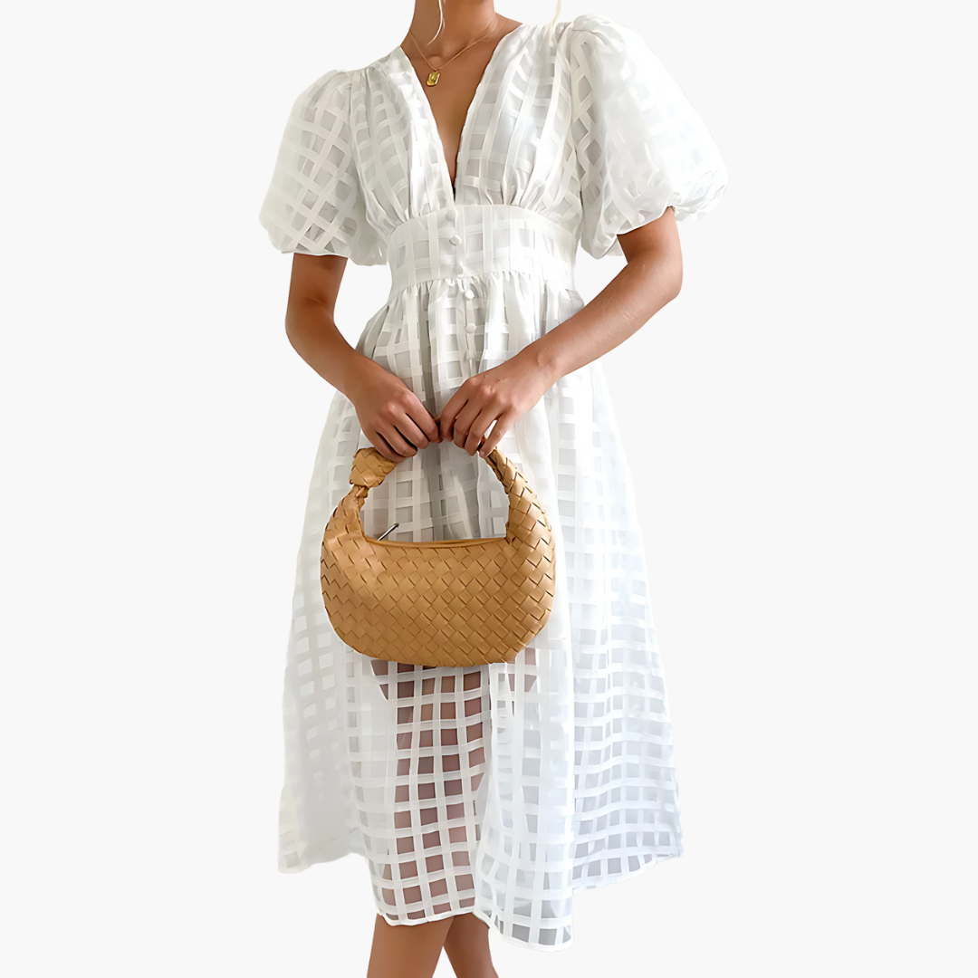 Laetitia | Women's Puff Sleeve Broderie A-Line Midi Dress