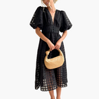 Laetitia | Women's Puff Sleeve Broderie A-Line Midi Dress