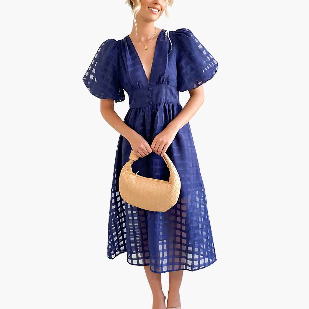 Laetitia | Women's Puff Sleeve Broderie A-Line Midi Dress
