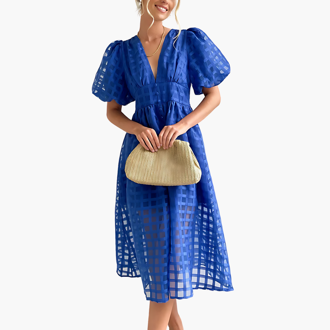 Laetitia | Women's Puff Sleeve Broderie A-Line Midi Dress