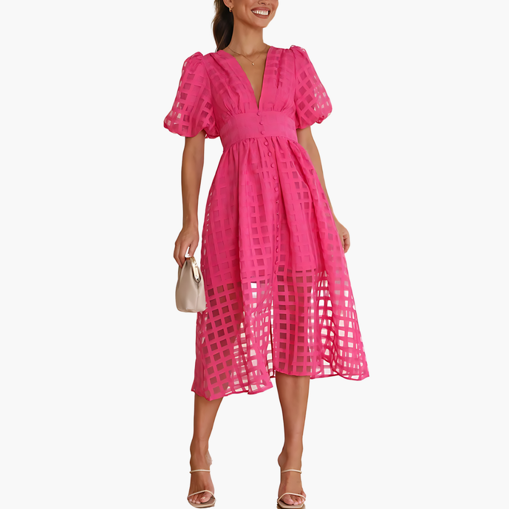 Laetitia | Women's Puff Sleeve Broderie A-Line Midi Dress