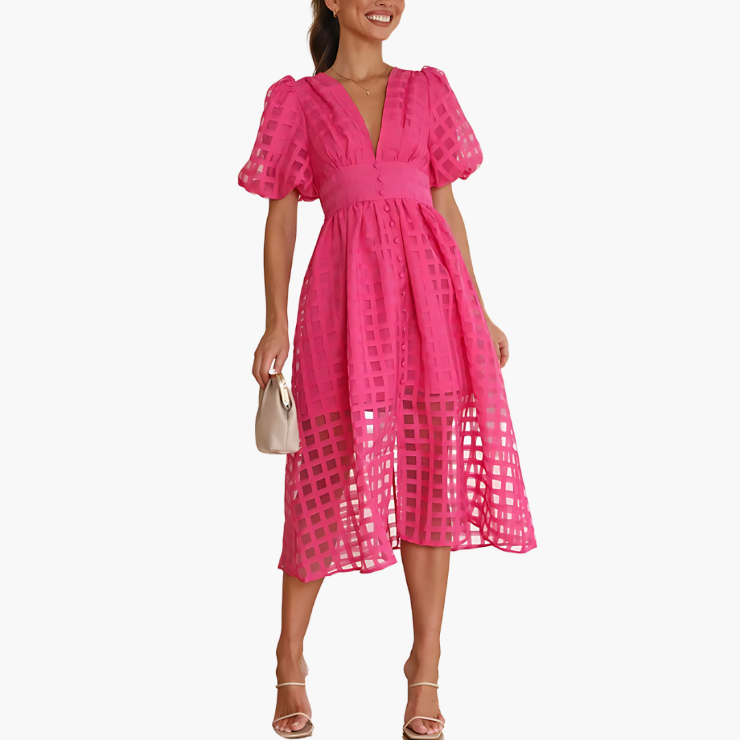 Laetitia | Women's Puff Sleeve Broderie A-Line Midi Dress