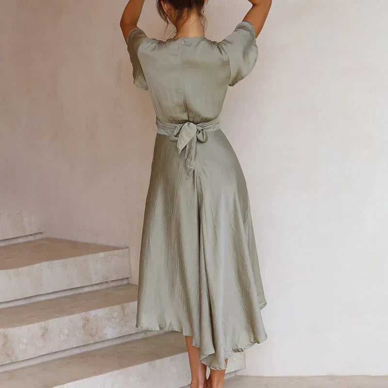 Toireasa | Women's Deep V-Neck Twist Front Midi Dress