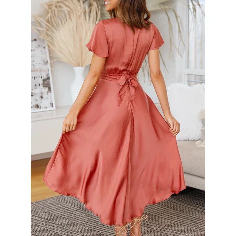 Toireasa | Women's Deep V-Neck Twist Front Midi Dress