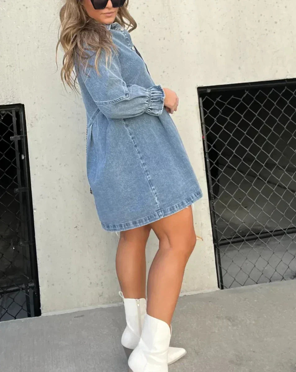 Idony | Women's Casual Button-Down Long Sleeve Mini Shirt Dress