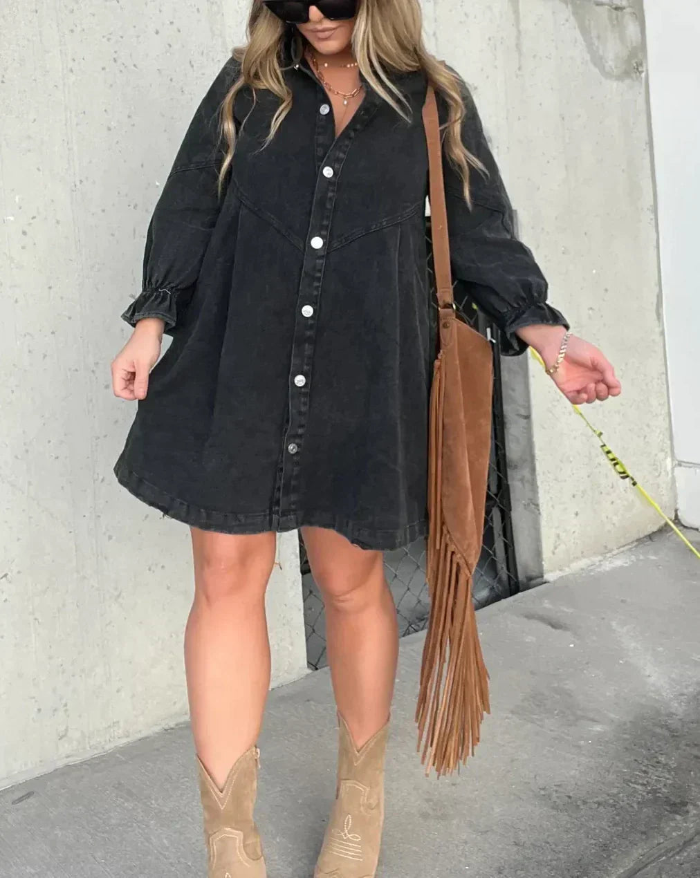 Idony | Women's Casual Button-Down Long Sleeve Mini Shirt Dress
