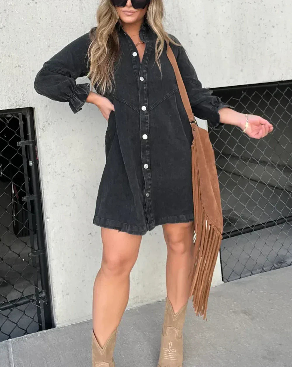 Idony | Women's Casual Button-Down Long Sleeve Mini Shirt Dress