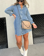 Idony | Women's Casual Button-Down Long Sleeve Mini Shirt Dress