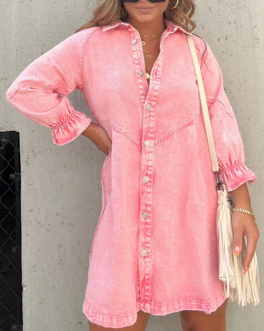 Idony | Women's Casual Button-Down Long Sleeve Mini Shirt Dress