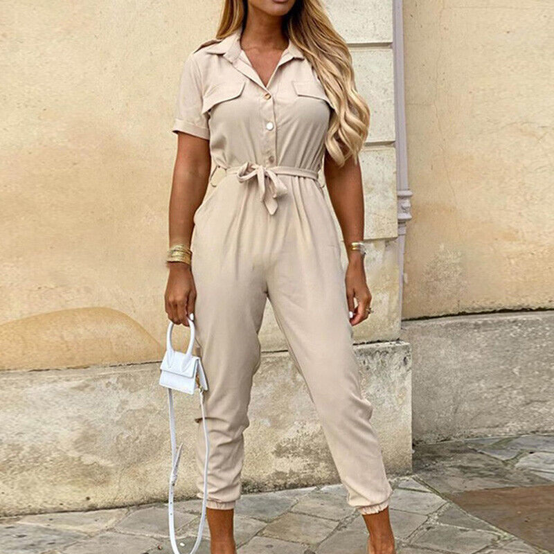 Heilwig | Women's Striped Belted Short Sleeve Jumpsuit