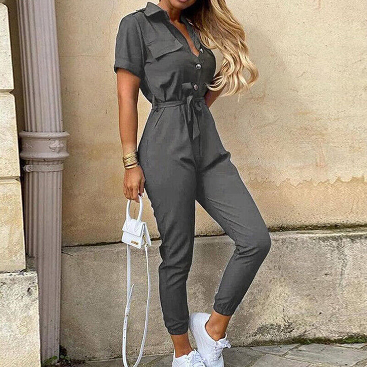 Heilwig | Women's Striped Belted Short Sleeve Jumpsuit