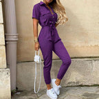 Heilwig | Women's Striped Belted Short Sleeve Jumpsuit