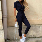Heilwig | Women's Striped Belted Short Sleeve Jumpsuit