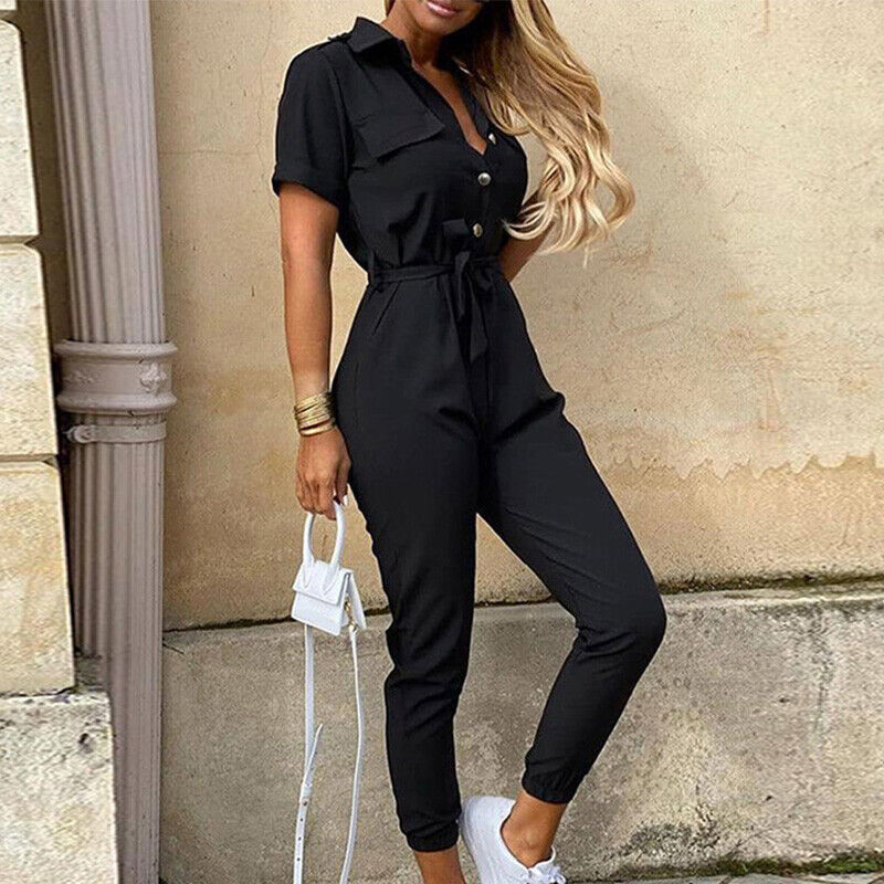 Heilwig | Women's Striped Belted Short Sleeve Jumpsuit