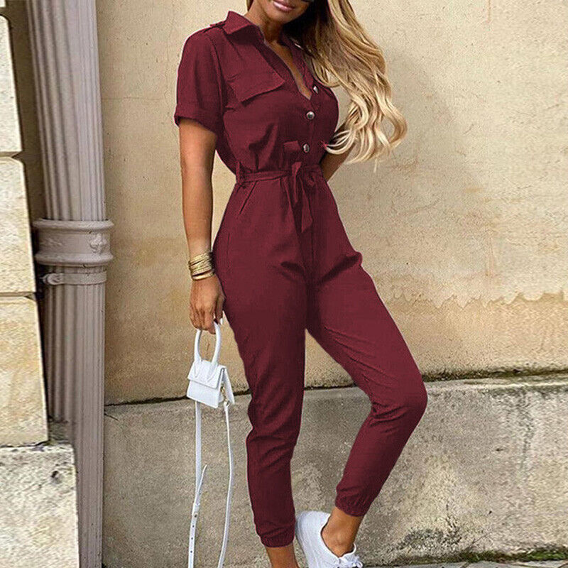 Heilwig | Women's Striped Belted Short Sleeve Jumpsuit