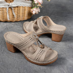 Colm | Women's Perforated Medallion Block Heel Mules
