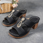 Colm | Women's Perforated Medallion Block Heel Mules