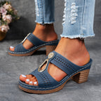 Colm | Women's Perforated Medallion Block Heel Mules
