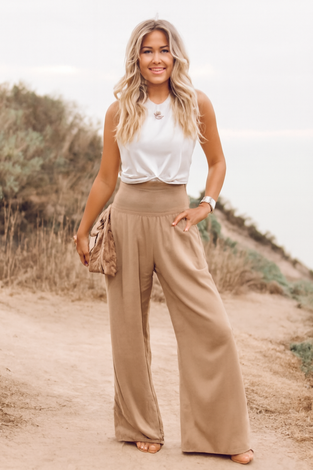 Corvin | Women's Smocked Waist Wide Leg Trousers