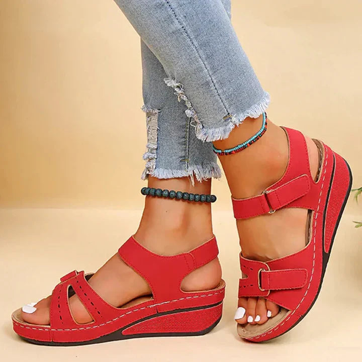 Ingeborg | Women's Cut-Out Velcro Wedge Sandals