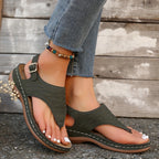 Genoveffa | Women's Toe Post Buckle Wedge Slide Sandals