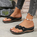 Oleander | Women's Floral Embellished Thong Wedge Sandals