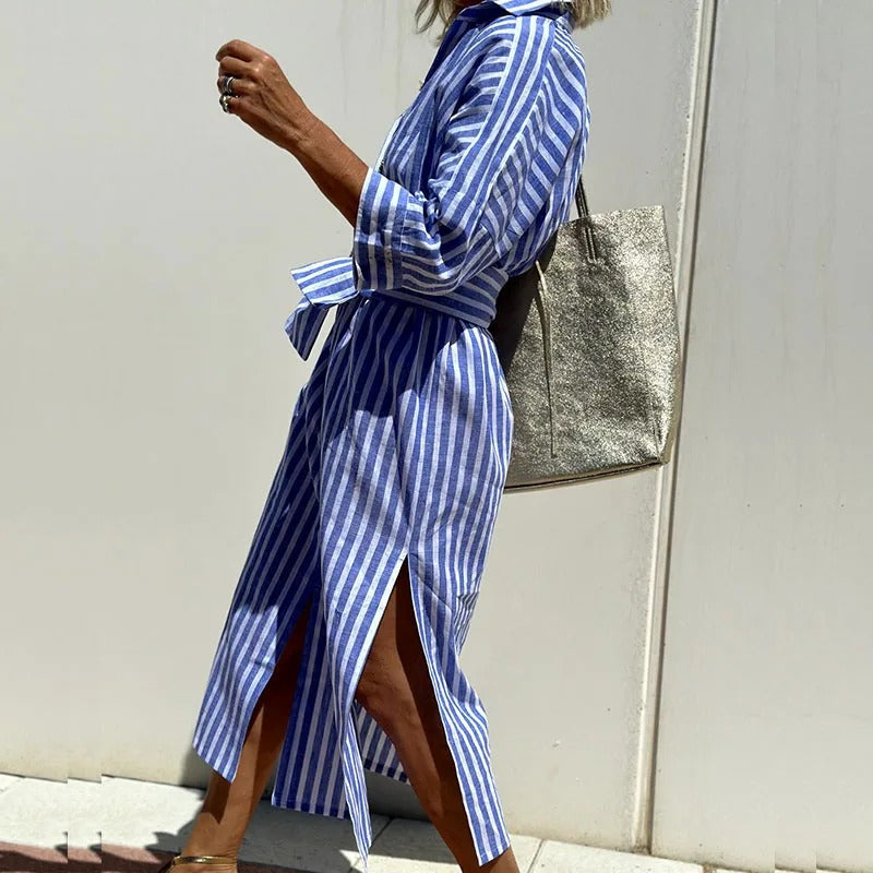 Skye | Women's Elegant Striped Shirt Midi Dress