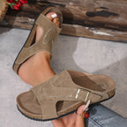 Callista | Women's Suede Slide Sandals with Buckle Detail