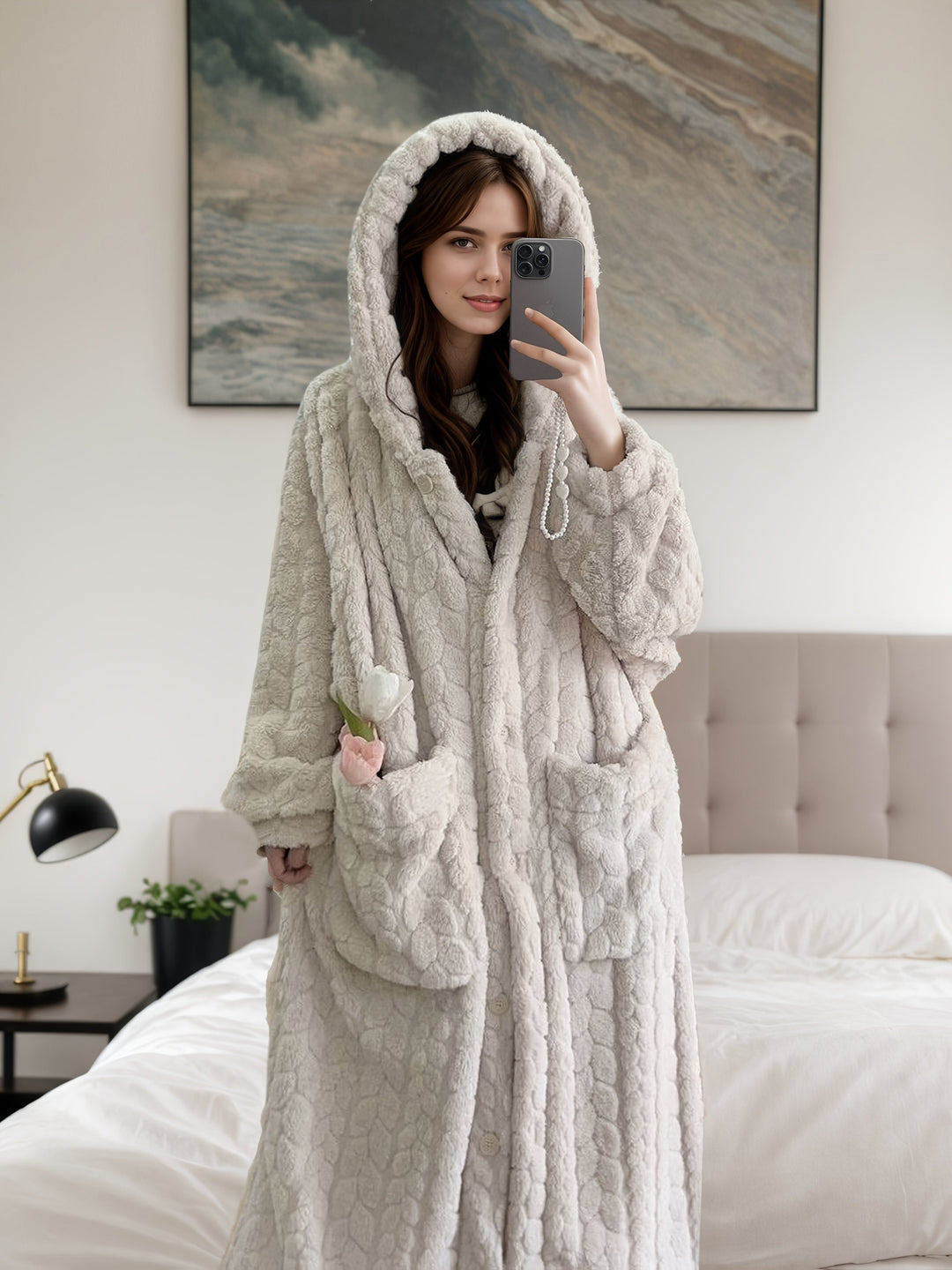 Grace & Jess | Cozy Coral Fleece Hooded Robe