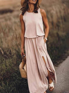 Irene | Women's Sleeveless Layered Hem Maxi Dress
