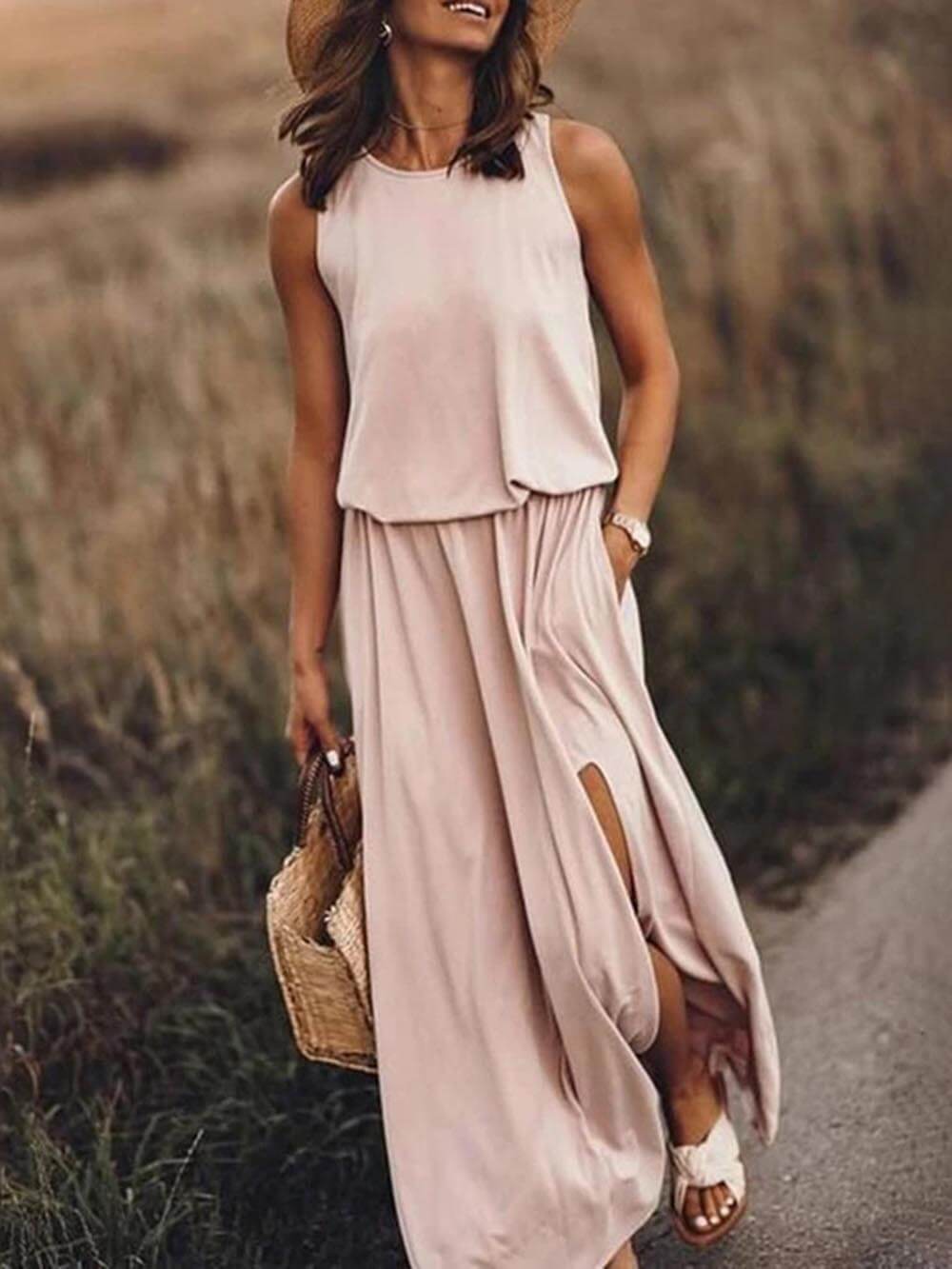 Irene | Women's Sleeveless Layered Hem Maxi Dress
