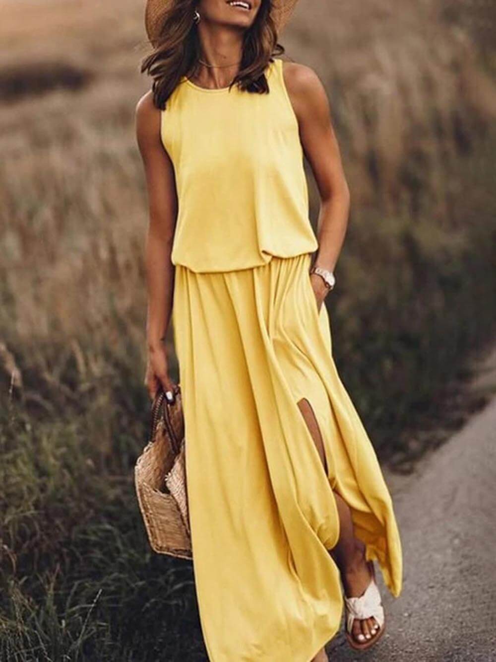 Irene | Women's Sleeveless Layered Hem Maxi Dress