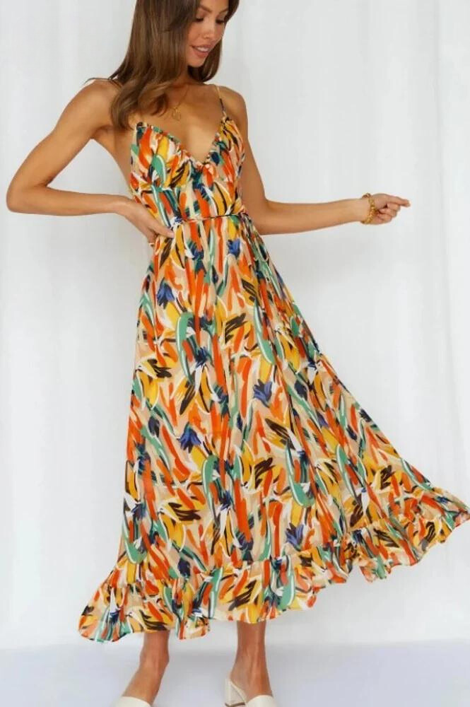 Kestrel | Women's Tropical Print Spaghetti Strap Midi Sundress
