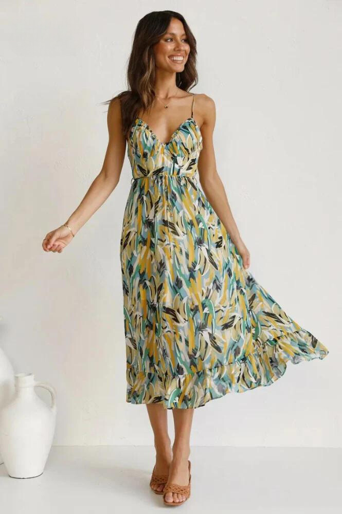 Kestrel | Women's Tropical Print Spaghetti Strap Midi Sundress