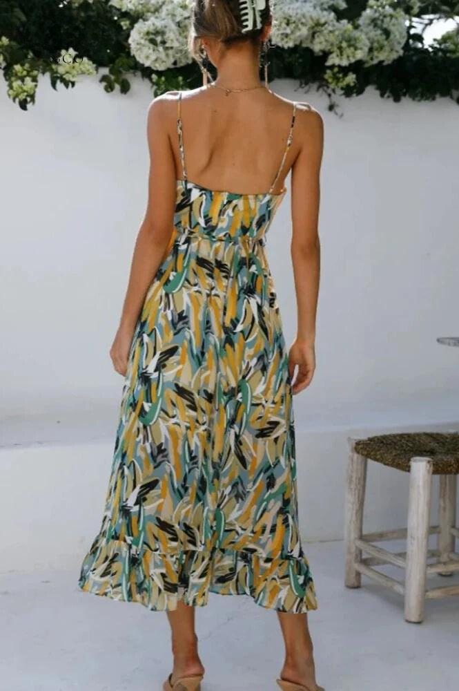Kestrel | Women's Tropical Print Spaghetti Strap Midi Sundress