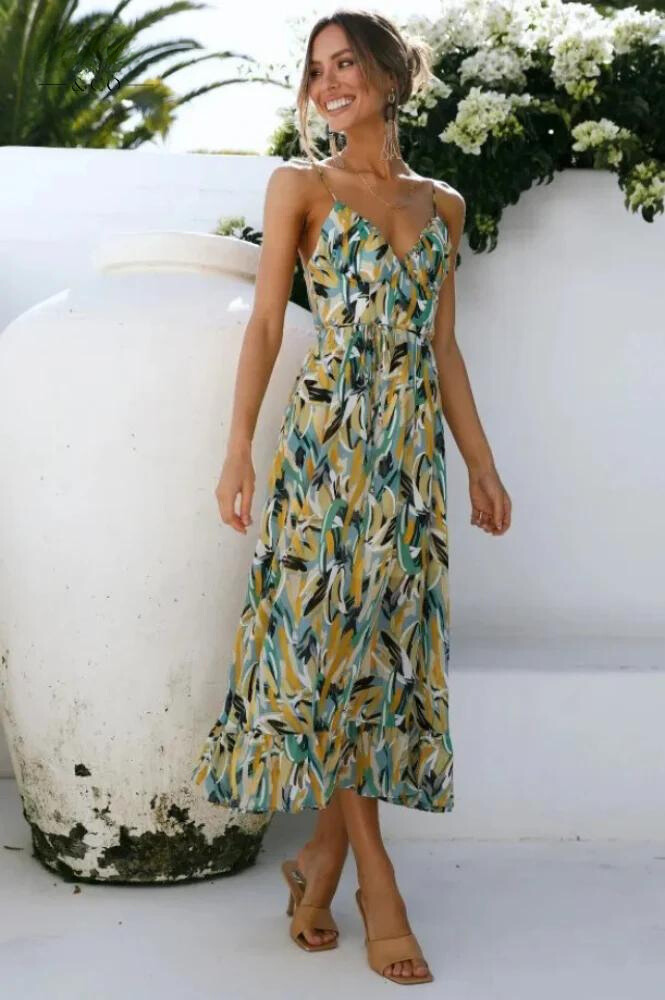 Kestrel | Women's Tropical Print Spaghetti Strap Midi Sundress