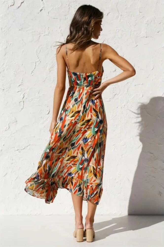 Kestrel | Women's Tropical Print Spaghetti Strap Midi Sundress
